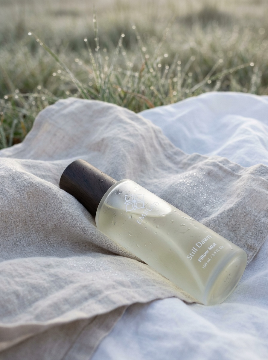 Skincare bottle on a textured surface with a natural background